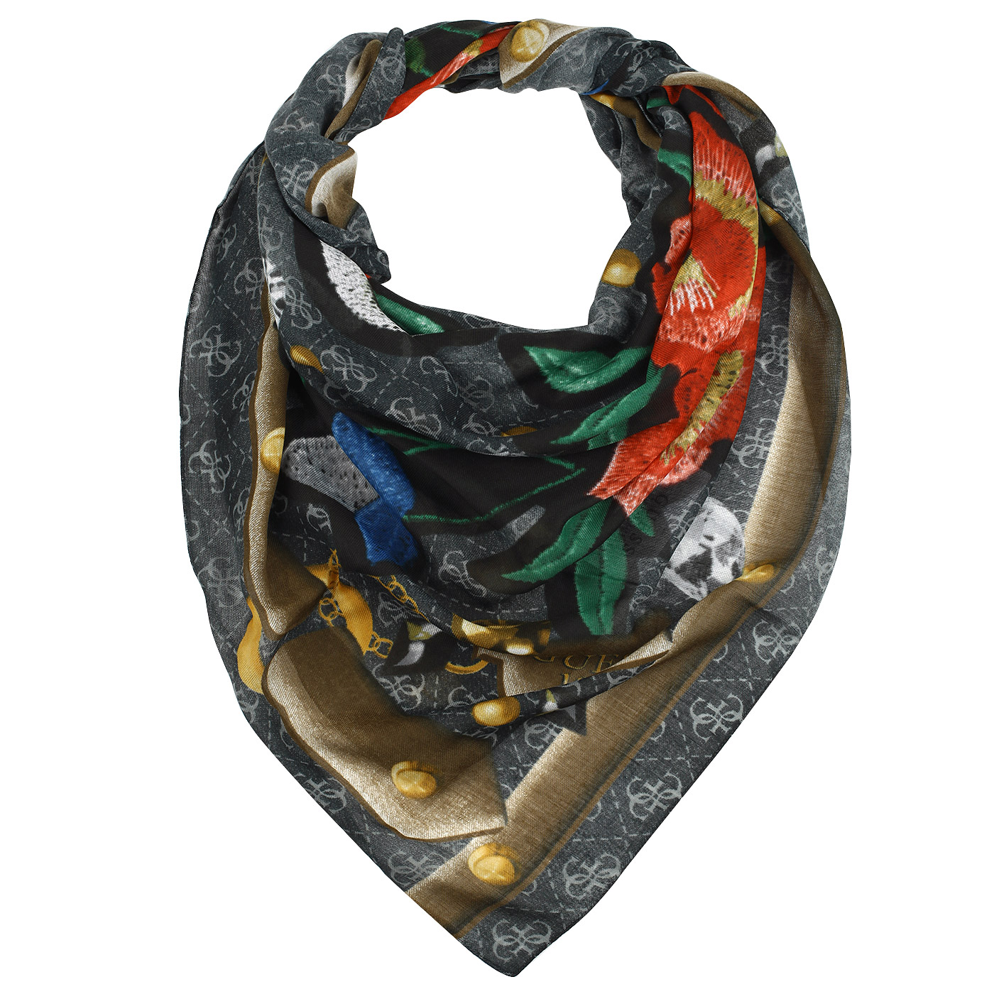 Guess Серый платок с принтом