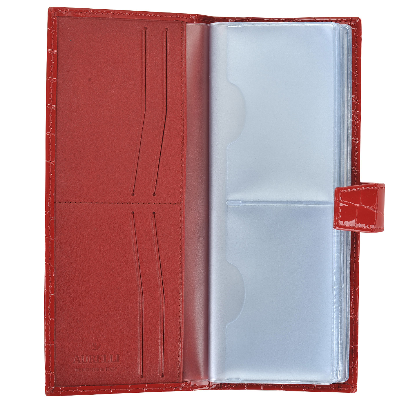 Кожаная лаковая визитница с выделкой под крокодила Aurelli Divine