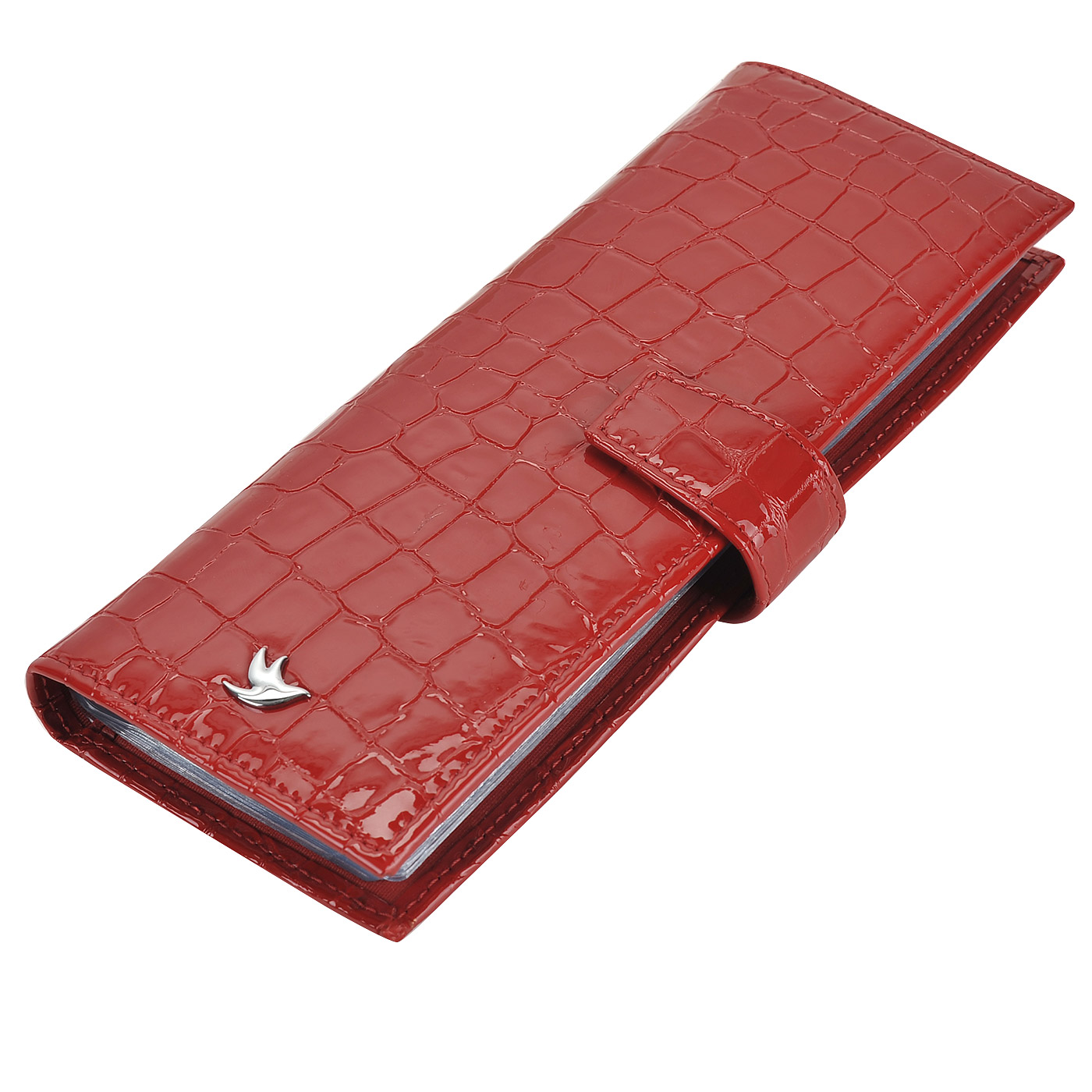 Кожаная лаковая визитница с выделкой под крокодила Aurelli Divine